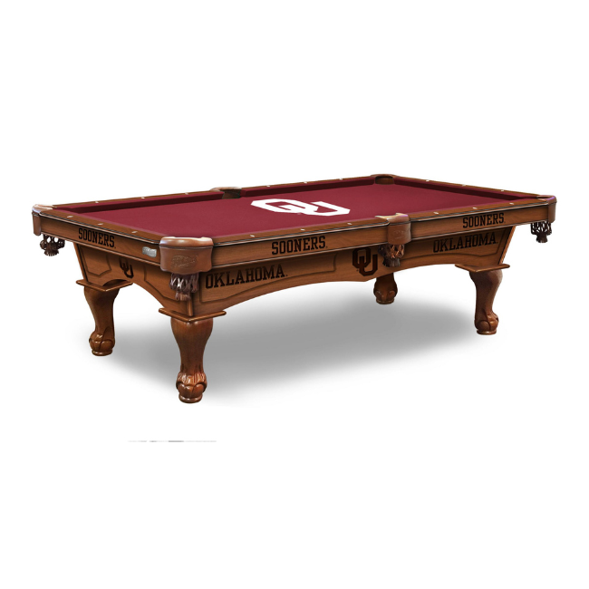 University of Oklahoma Pool Table with Logo Cloth