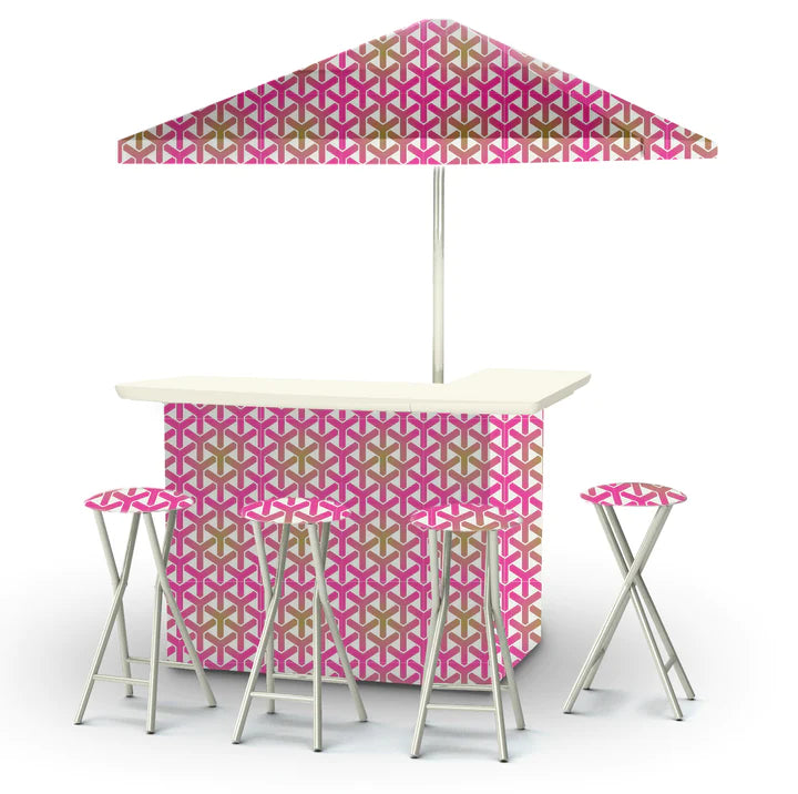 Star Gazer - Gold, Pink, &amp; White Portable Tailgate Bar