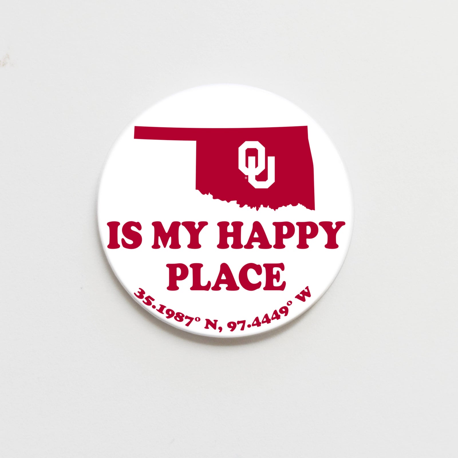 University of Oklahoma Button - OU Happy Place White