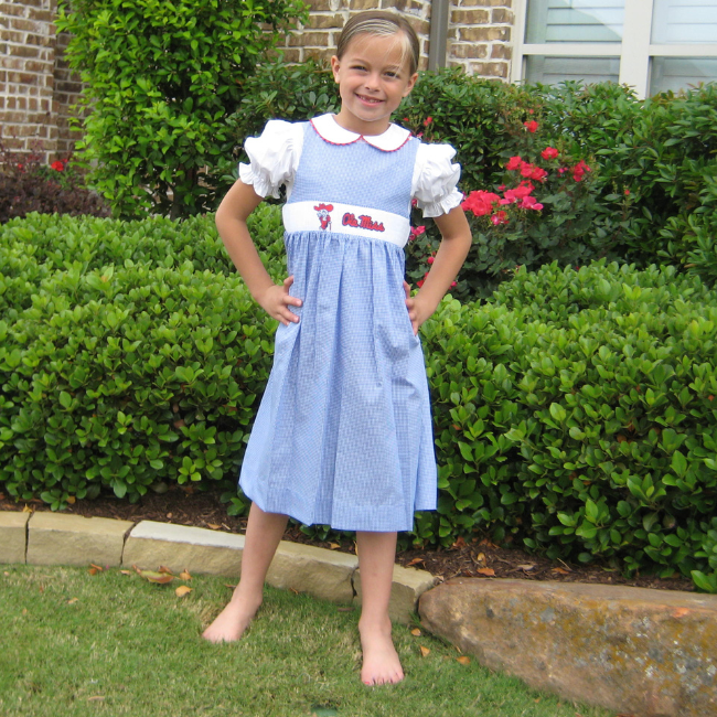 Ole Miss Vive La Fete Collegiate Hand Smocked Gingham Jumper