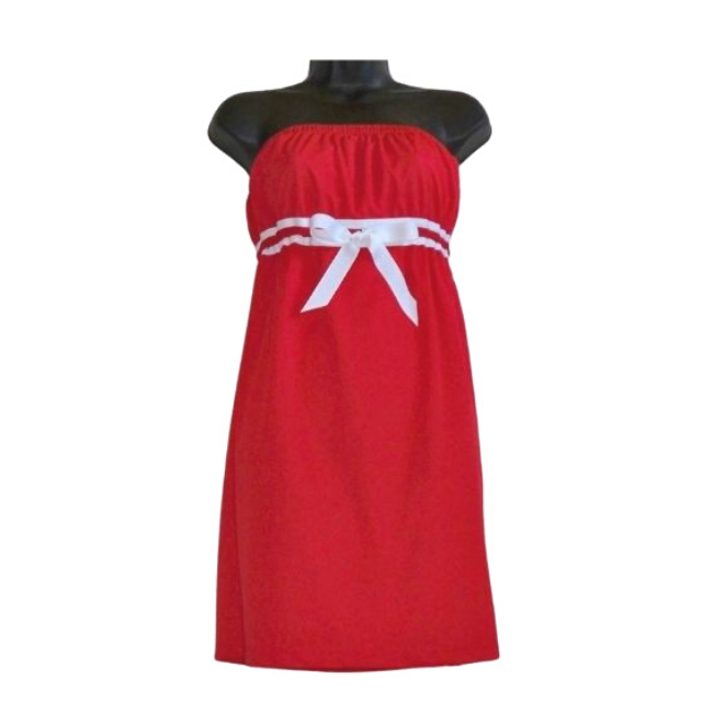 Solid Strapless Red with White Dress