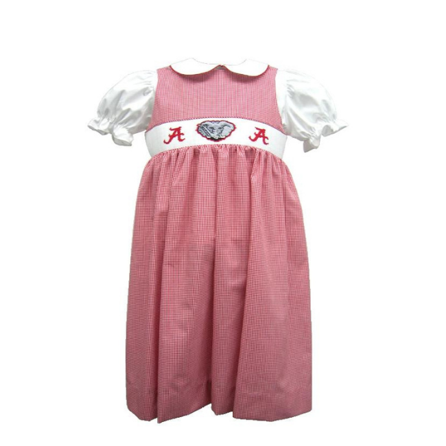 University of Alabama Vive La Fete Collegiate Hand Smocked Gingham Jumper with Blouse