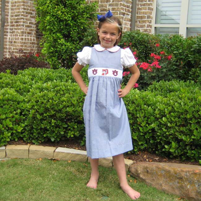 Auburn University Vive La Fete Collegiate Hand Smocked Gingham Jumper with Blouse