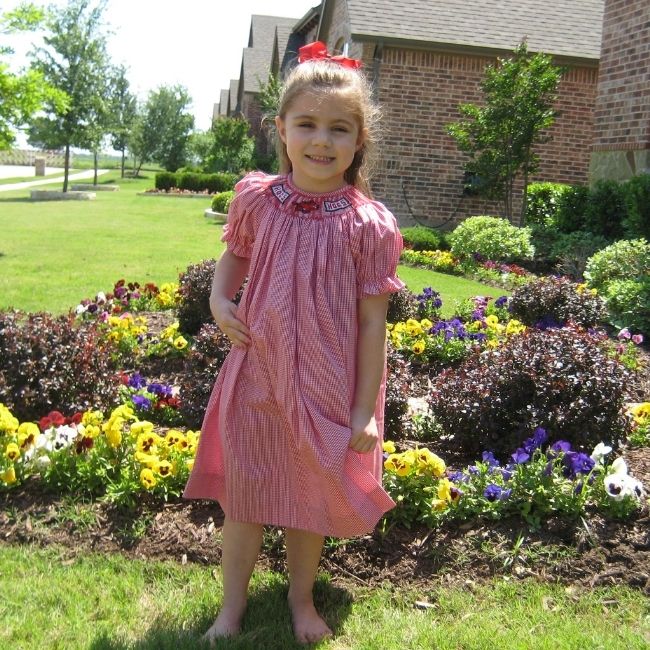 University of Arkansas Vive La Fete Collegiate Hand Smocked Gingham Bishop Dress