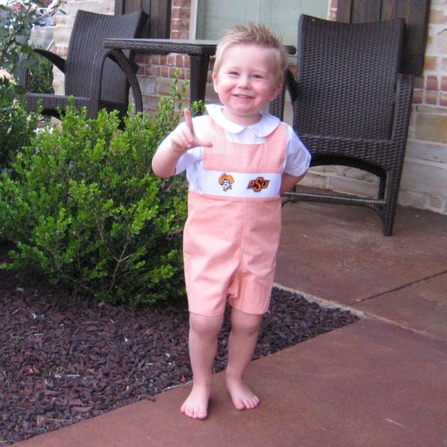 Oklahoma State University Vive La Fete Collegiate Hand Smocked Jon-Jon with Shirt