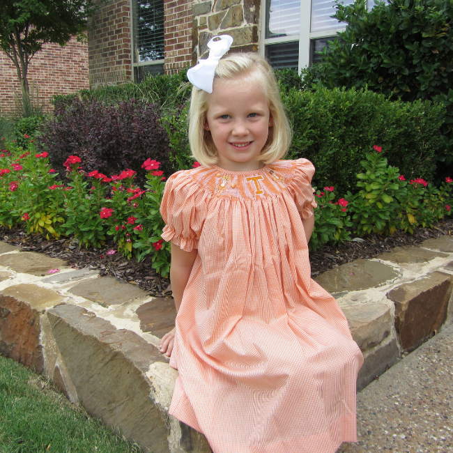 University of Tennessee Vive La Fete Collegiate Hand Smocked Gingham Bishop Dress