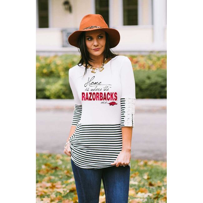 University of Arkansas "Home is Where" Button-Lace Top