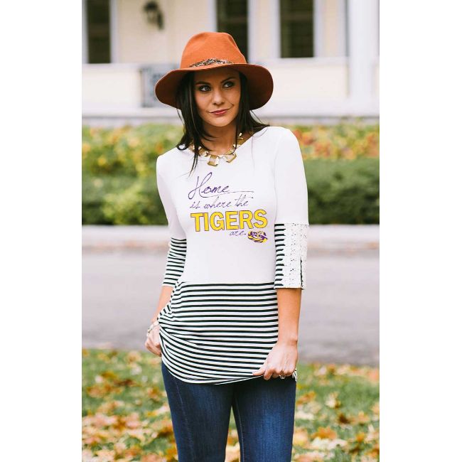 LSU "Home is Where" Button-Lace Top