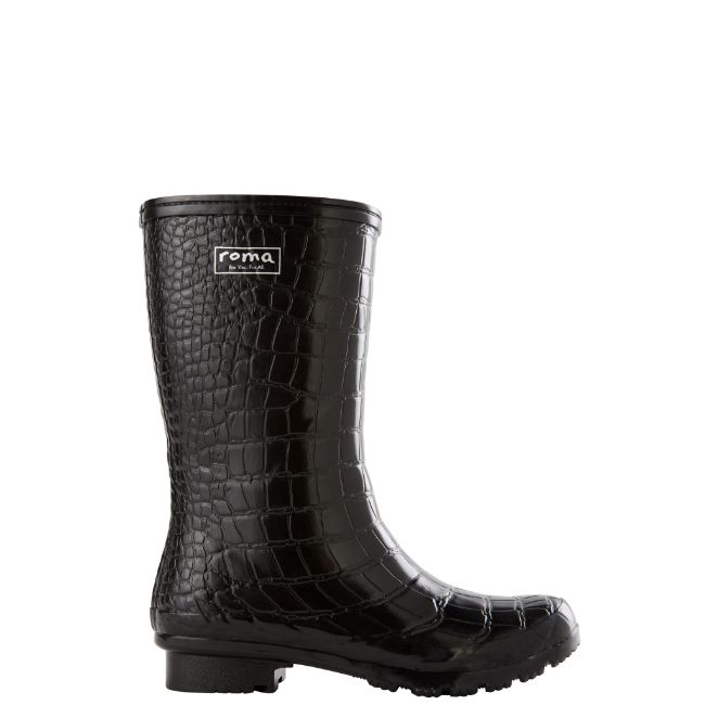 Roma Emma Women’s Mid Black Croc Emboss Rain Boots