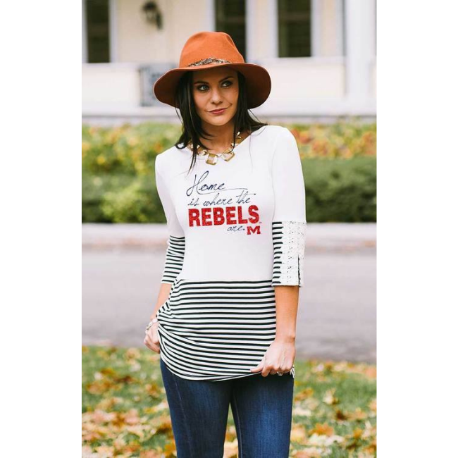 Ole Miss "Home is Where" Button-Lace Top